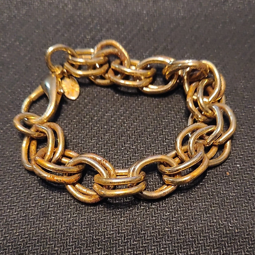 Edwin Pearl 7.5" double Link Gold Tone Chain Bracelet
